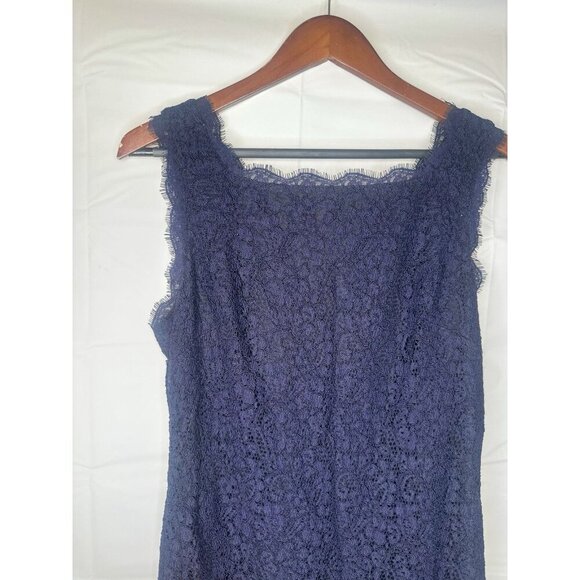 Adrianna Papell Lace Navy Blue Sleeveless Cocktail Dress Woman’s Size 14P - Picture 3 of 11